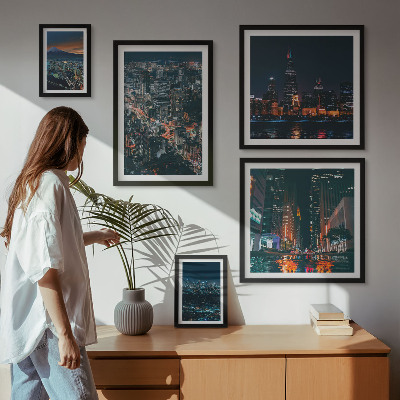 Conjunto de 5 quadros decorativos Vistas noturnas de cidades modernas
