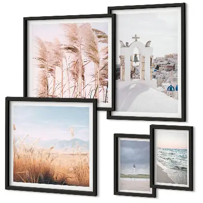 Galeria de quadros de parede com paisagens litorâneas elegantes