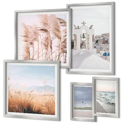 Galeria de quadros de parede com paisagens litorâneas elegantes