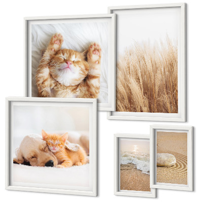 Conjunto de 5 quadros decorativos Paisagens com animais fofos