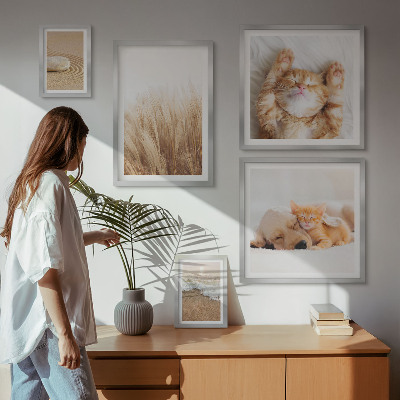Conjunto de 5 quadros decorativos Paisagens com animais fofos