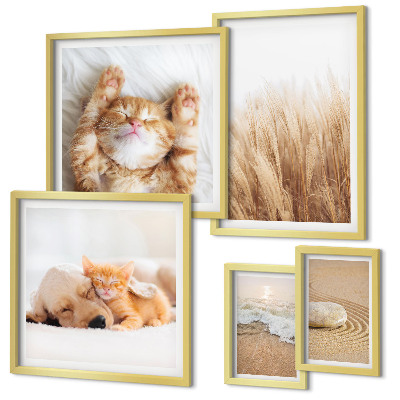 Conjunto de 5 quadros decorativos Paisagens com animais fofos
