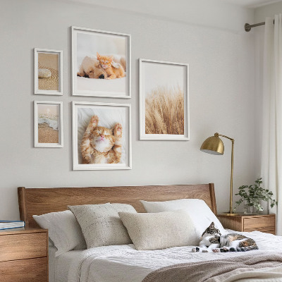 Conjunto de 5 quadros decorativos Paisagens com animais fofos