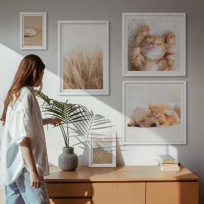 Conjunto de 5 quadros decorativos Paisagens com animais fofos