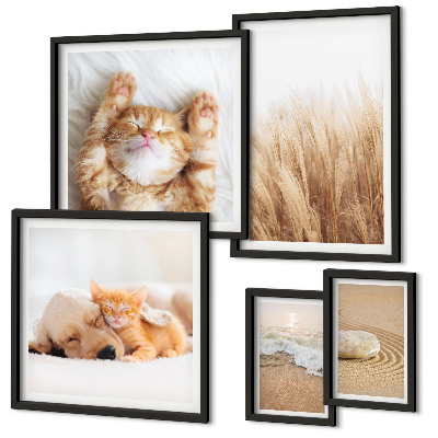Conjunto de 5 quadros decorativos Paisagens com animais fofos