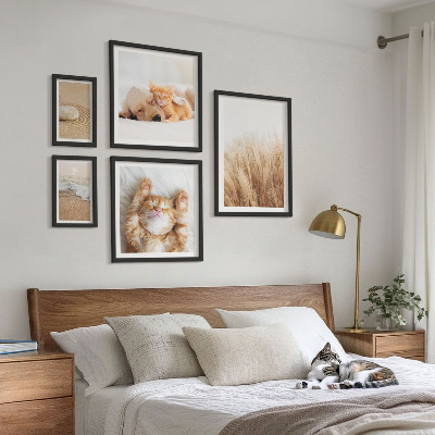 Conjunto de 5 quadros decorativos Paisagens com animais fofos