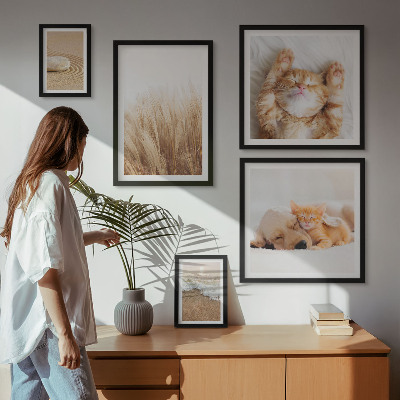 Conjunto de 5 quadros decorativos Paisagens com animais fofos
