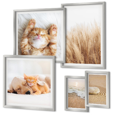 Conjunto de 5 quadros decorativos Paisagens com animais fofos