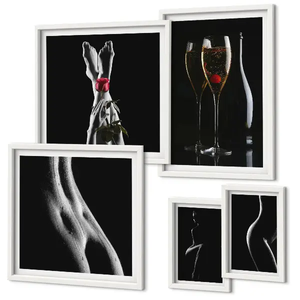 Galeria de parede com detalhes elegantes em preto e vermelho