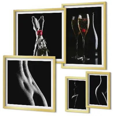 Galeria de parede com detalhes elegantes em preto e vermelho