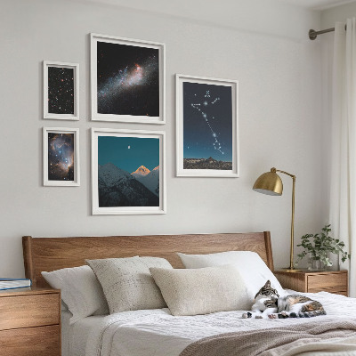 Conjunto de 5 quadros com moldura paisagens espaciais modernas