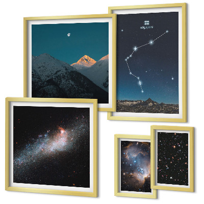 Conjunto de 5 quadros decorativos Paisagens cósmicas de galáxias