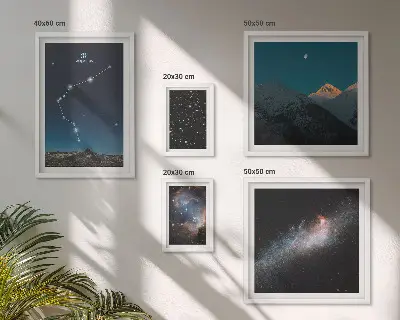 Conjunto de 5 quadros decorativos com paisagens cósmicas de galáxias
