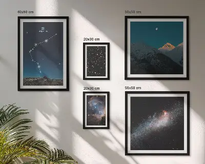 Conjunto de 5 quadros decorativos com paisagens cósmicas de galáxias