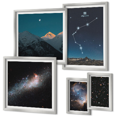 Conjunto de 5 quadros decorativos Paisagens cósmicas de galáxias