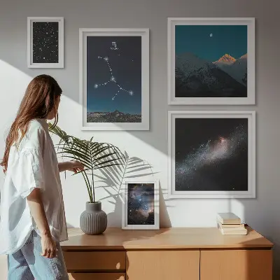 Galeria de parede com paisagens cósmicas de noites estreladas