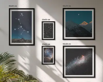 Galeria de parede com paisagens cósmicas de noites estreladas