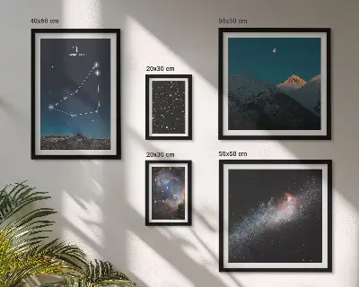 Galeria de quadros para parede com paisagens cósmicas e constelações