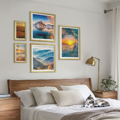 Conjunto de 5 quadros com moldura Paisagens naturais, mar, montanhas, flores