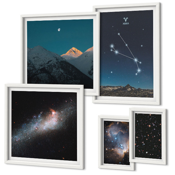 Conjunto de 5 quadros decorativos Visões cósmicas de galáxias