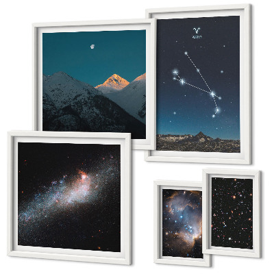 Conjunto de 5 quadros decorativos Visões cósmicas de galáxias