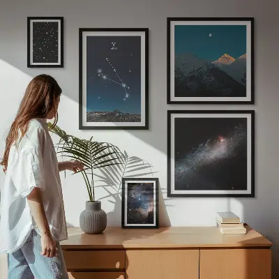 Conjunto de 5 quadros decorativos com estampas de visões cósmicas de galáxias