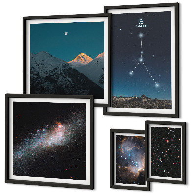 Conjunto de 5 quadros com moldura Motivos cósmicos do céu noturno