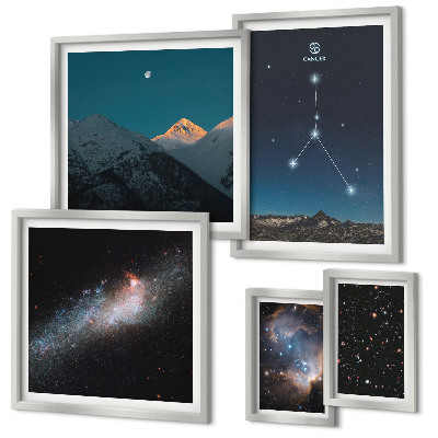 Conjunto de 5 quadros com moldura Motivos cósmicos do céu noturno