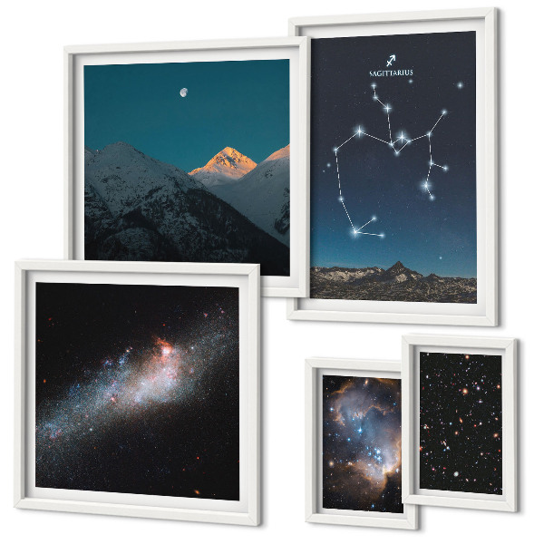 Conjunto de 5 quadros decorativos Paisagens cósmicas da galáxia