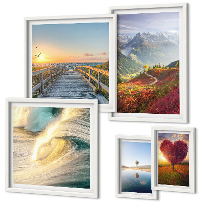 Parede galeria de quadros Paisagens montanhas corações ondas balões