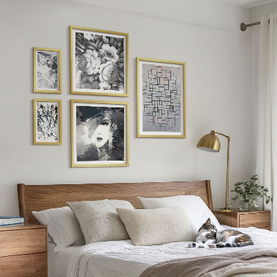Conjunto de 5 quadros com moldura Retrato moderno de flores abstratas