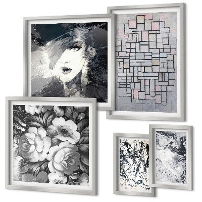 Conjunto de 5 quadros com moldura Retrato moderno de flores abstratas