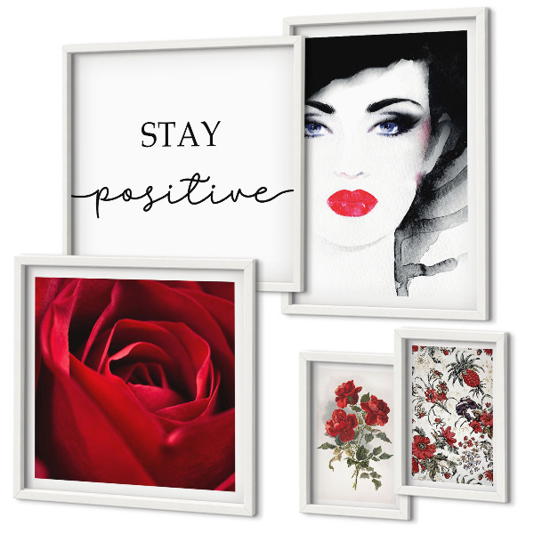 Conjunto de 5 quadros decorativos Retratos de mulheres com flores em estilo vintage