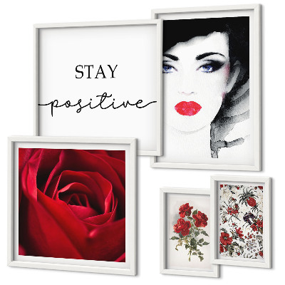 Conjunto de 5 quadros decorativos Retratos de mulheres com flores em estilo vintage