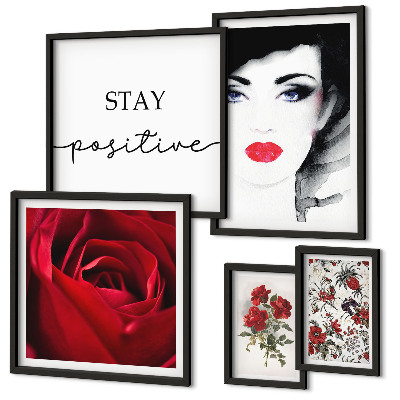 Conjunto de 5 quadros decorativos Retratos de mulheres com flores em estilo vintage