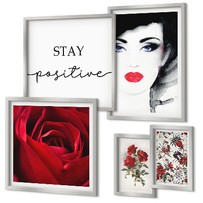 Conjunto de 5 quadros decorativos Retratos de mulheres com flores em estilo vintage