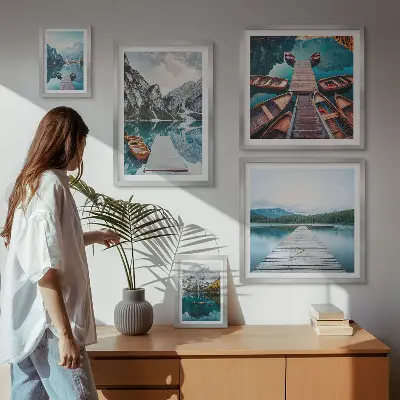 Galeria de parede paisagens de montanhas e caminhos aquáticos