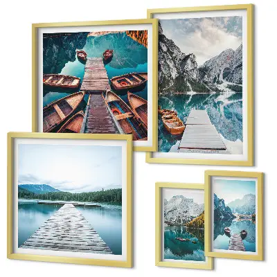 Galeria de parede paisagens de montanhas e caminhos aquáticos
