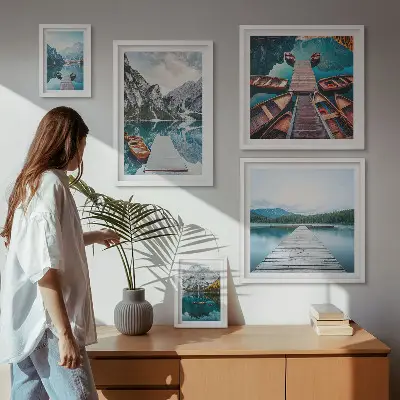 Galeria de parede paisagens de montanhas e caminhos aquáticos