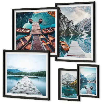 Galeria de parede paisagens de montanhas e caminhos aquáticos