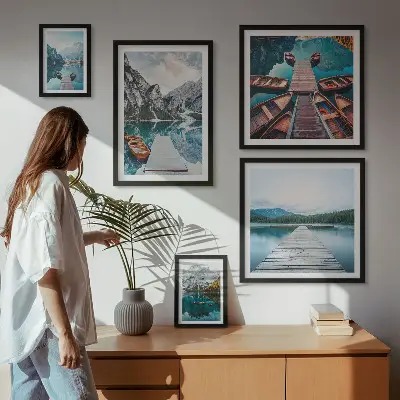 Galeria de parede paisagens de montanhas e caminhos aquáticos