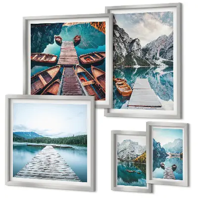 Galeria de parede paisagens de montanhas e caminhos aquáticos