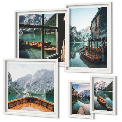 Parede galeria de quadros paisagem montanhosa com lagos paz