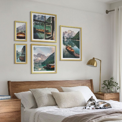 Conjunto de 5 quadros com moldura Lagos, montanhas, barcos, paisagens
