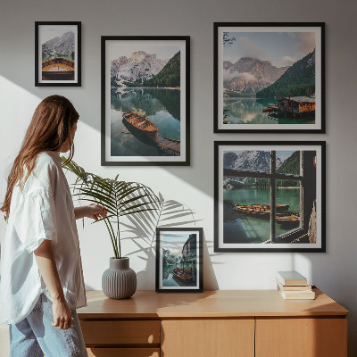 Conjunto de 5 quadros com moldura Lagos, montanhas, barcos, paisagens