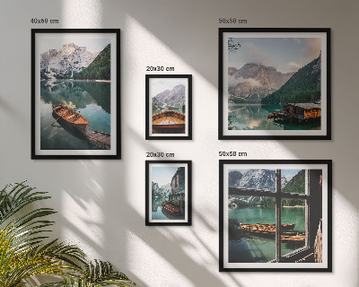 Conjunto de 5 quadros com moldura Lagos, montanhas, barcos, paisagens