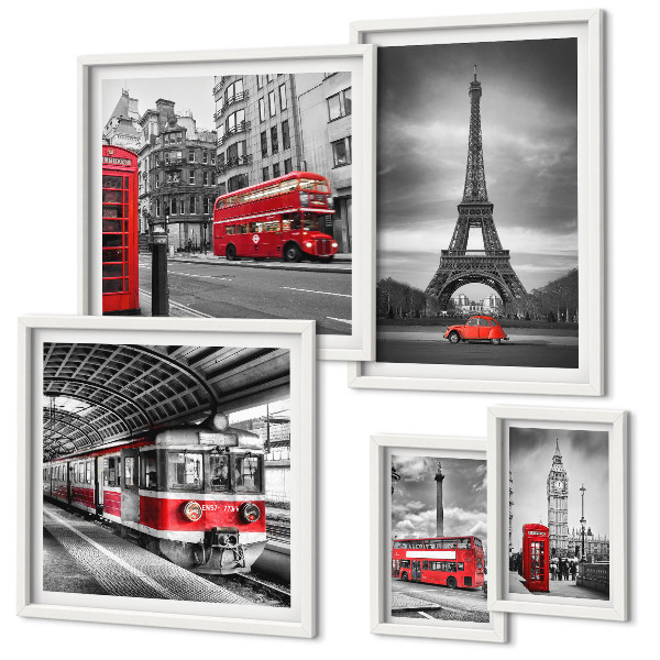 Parede galeria de quadros Vistas elegantes de Londres e Paris