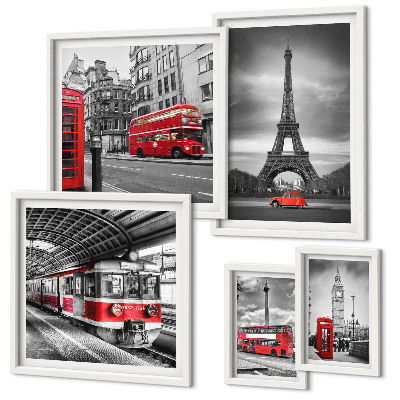 Parede galeria de quadros Vistas elegantes de Londres e Paris