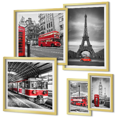 Parede galeria de quadros Vistas elegantes de Londres e Paris