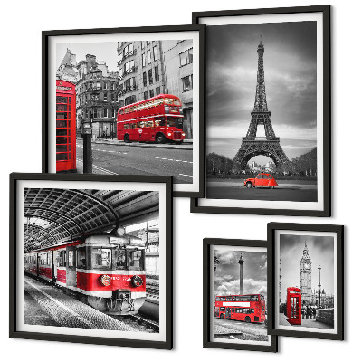 Parede galeria de quadros Vistas elegantes de Londres e Paris